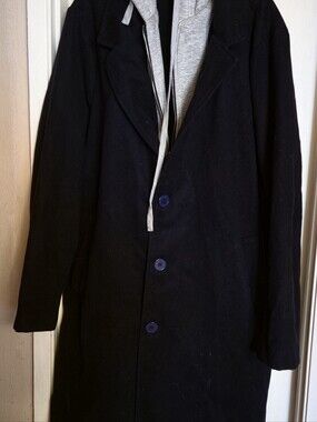 Fashion Nova Men’s Hooded Trenchcoat Navy Blue And Gray Size 2X